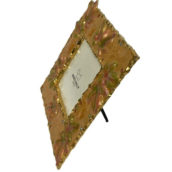 MIKE & ALLY Picture Frame Autumn Leaf Enamel Metal 3.5" Photo Yellow Orange - Picture 9 of 9